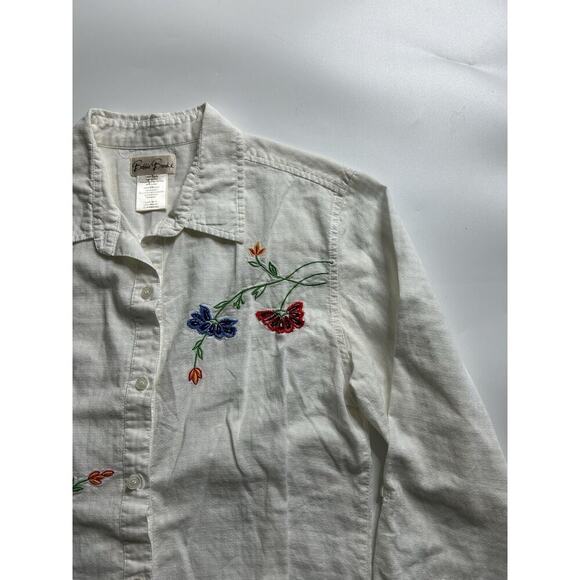 Bobbie Brooks Top Womens Small Embroidered Floral Button Up Blouse Cotton - Picture 2 of 8